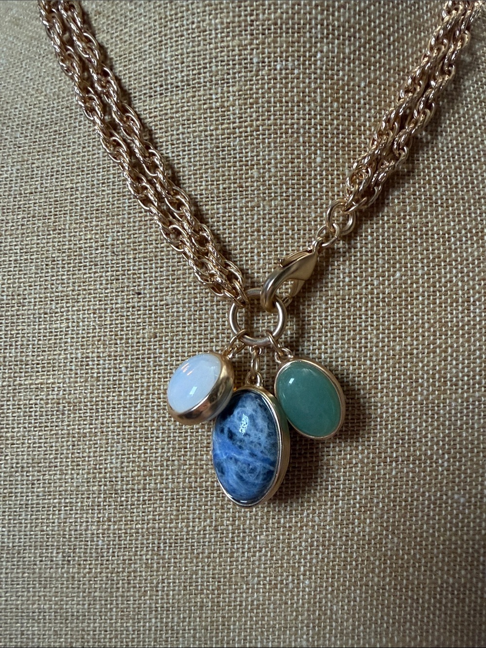 Gold-Tone Convertible Triple Stone Pendant Necklace - NWOT - Picture 2 of 7